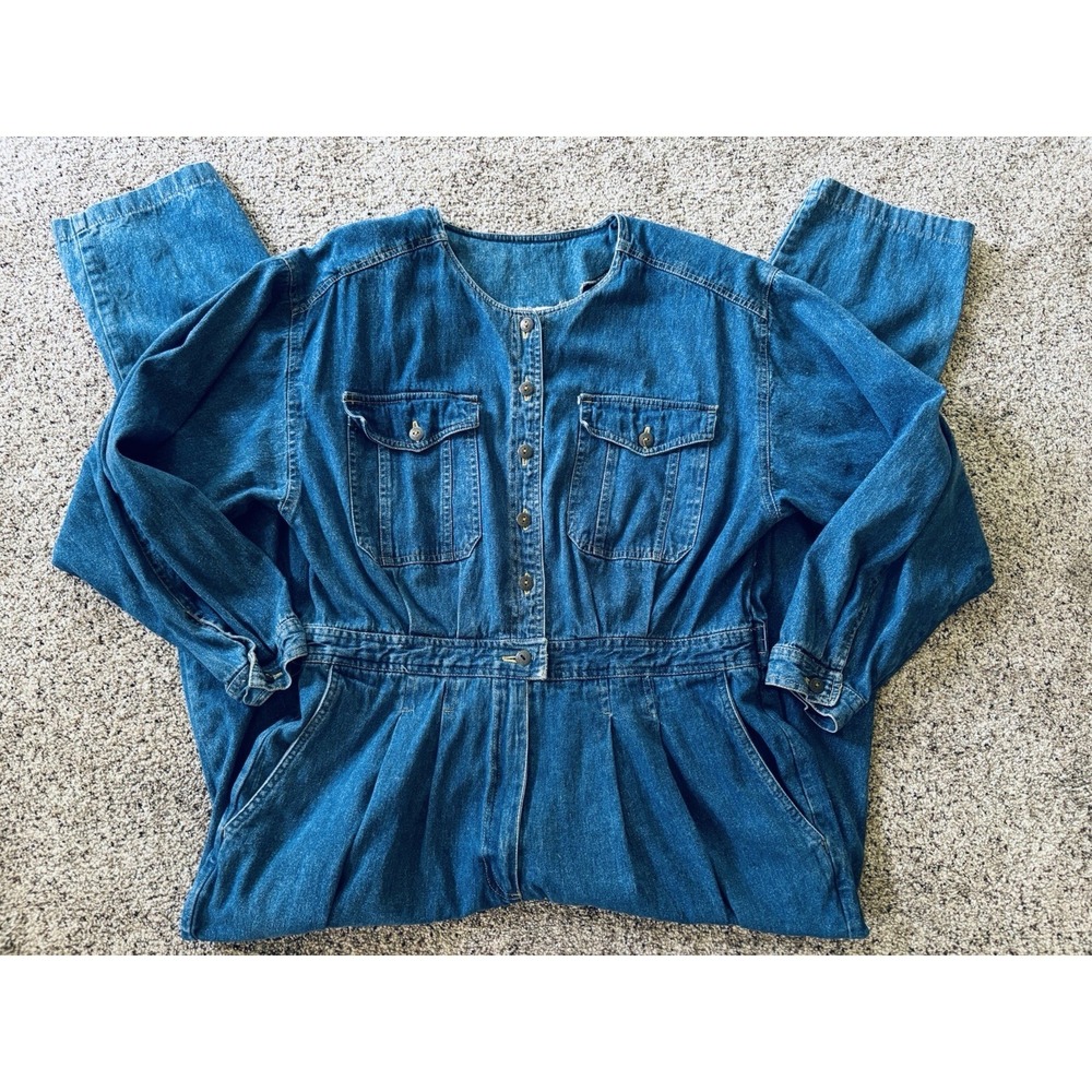 VTG 80s Jumpsuit Womens Blue Denim Jean Romper Truly Yours One Piece Jumpsuit 18